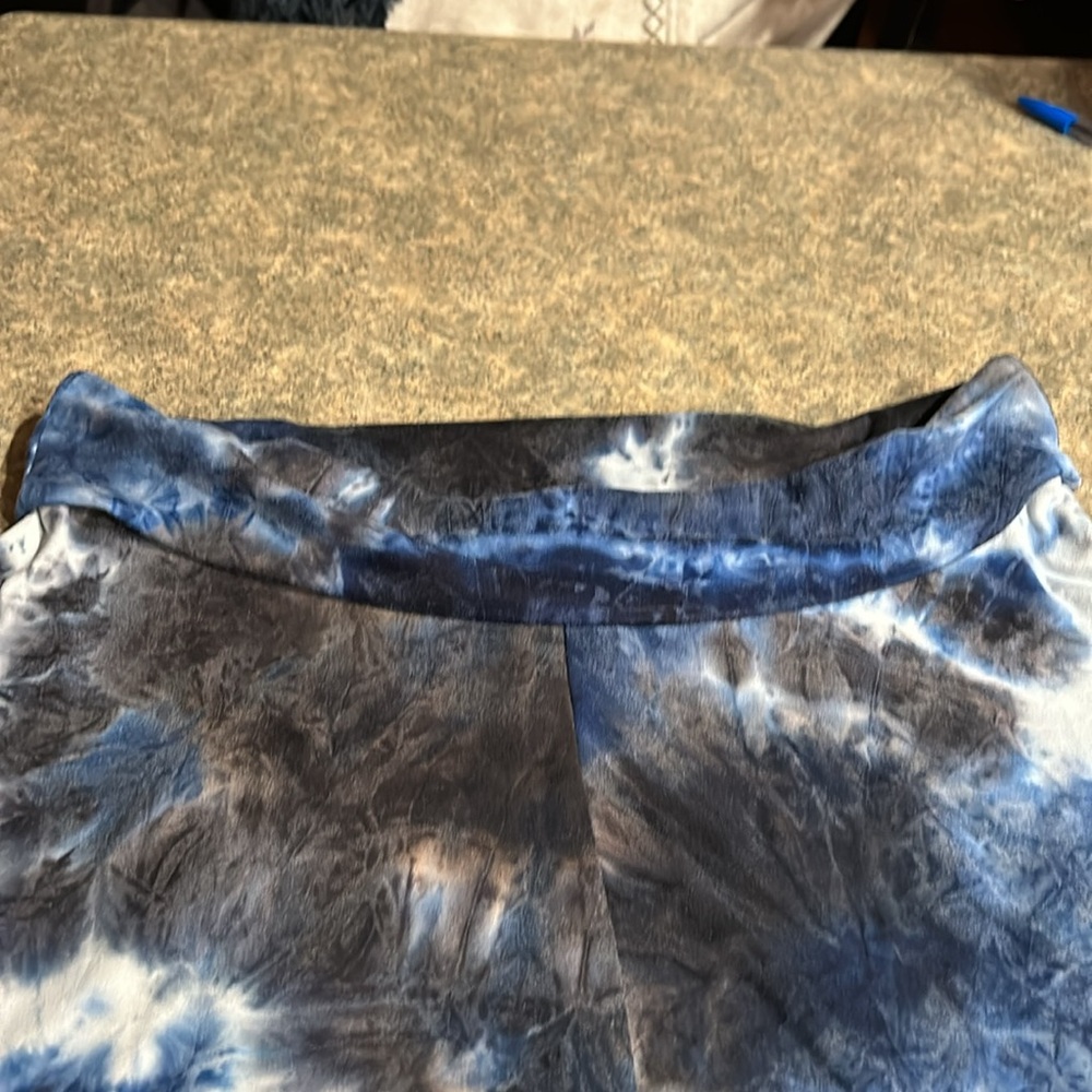 Folded waist A line knit skater skirt navy white and black tie dye size XL - Picture 3 of 8